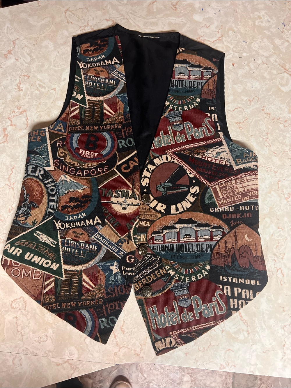 Vintage Travel Patchwork Vest in Multi Colors